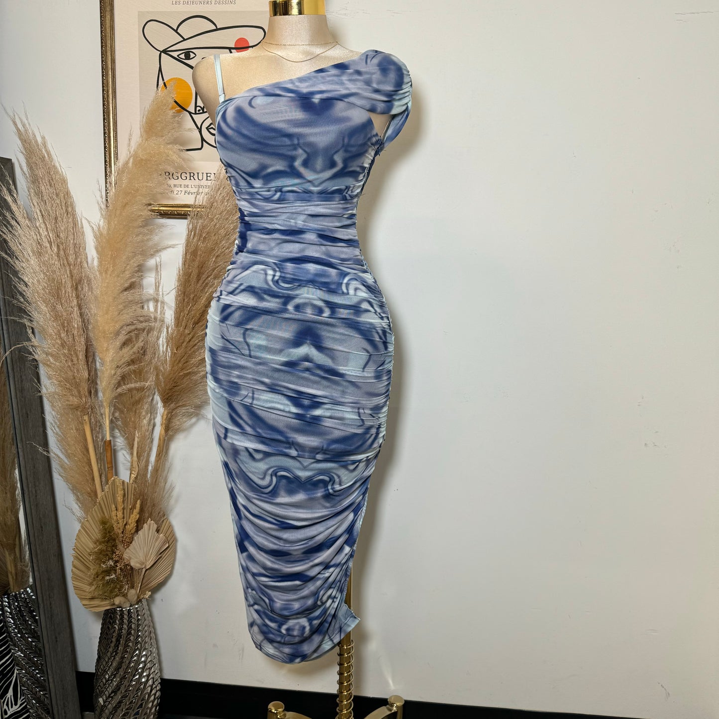 Mesh Marble Dress-Blue