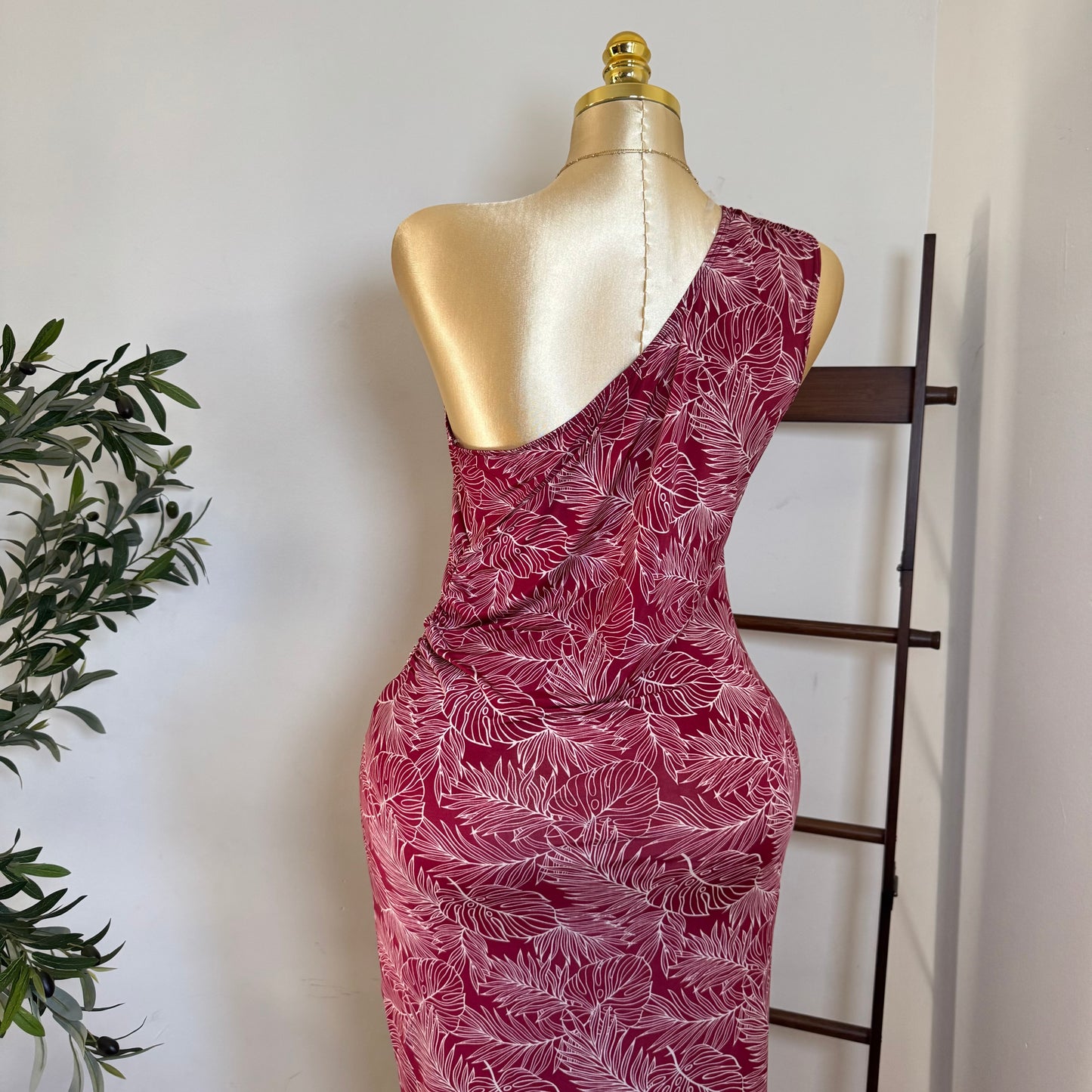 One shoulder Maxi Dress-Red
