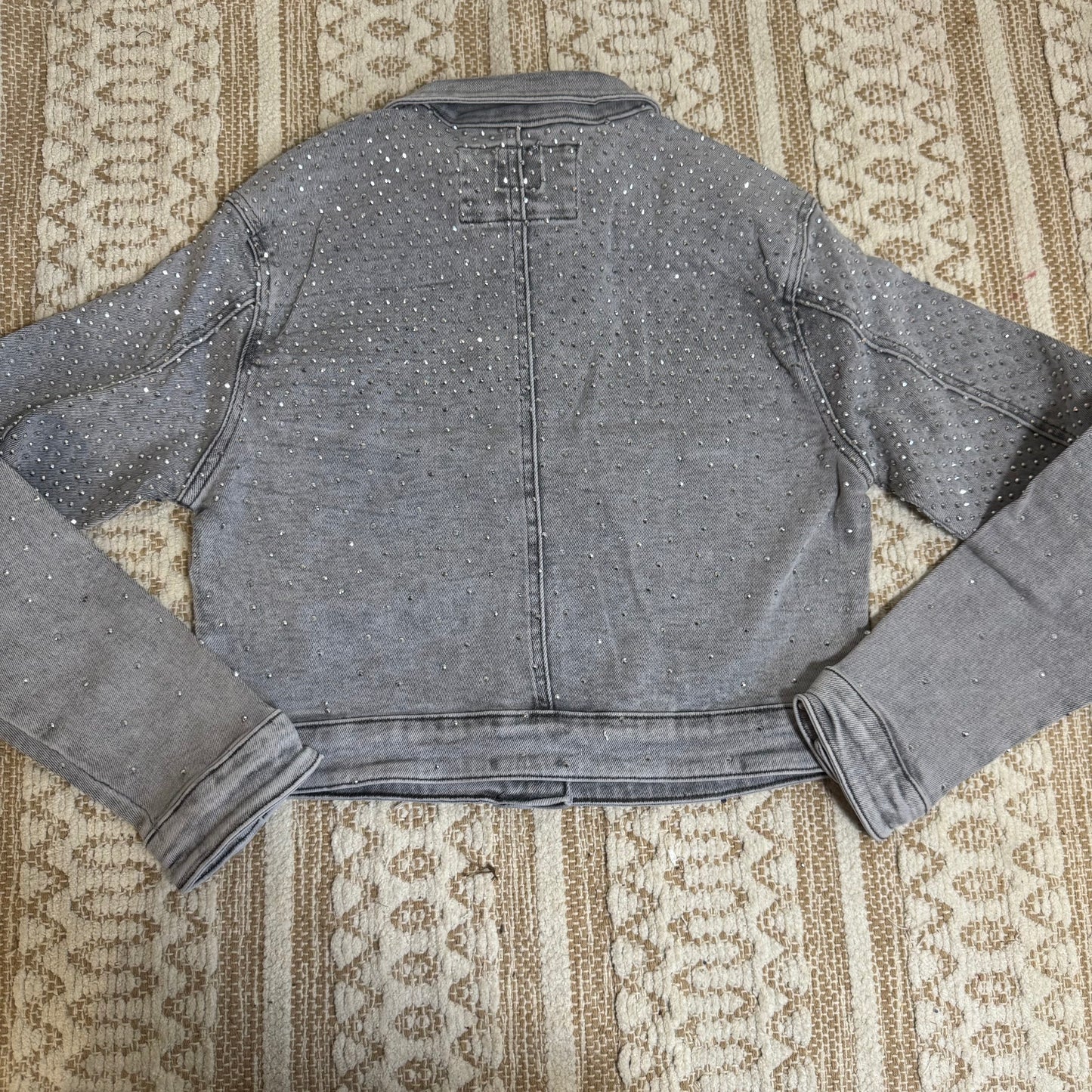 Rhinestone Denim Jacket-Light Grey