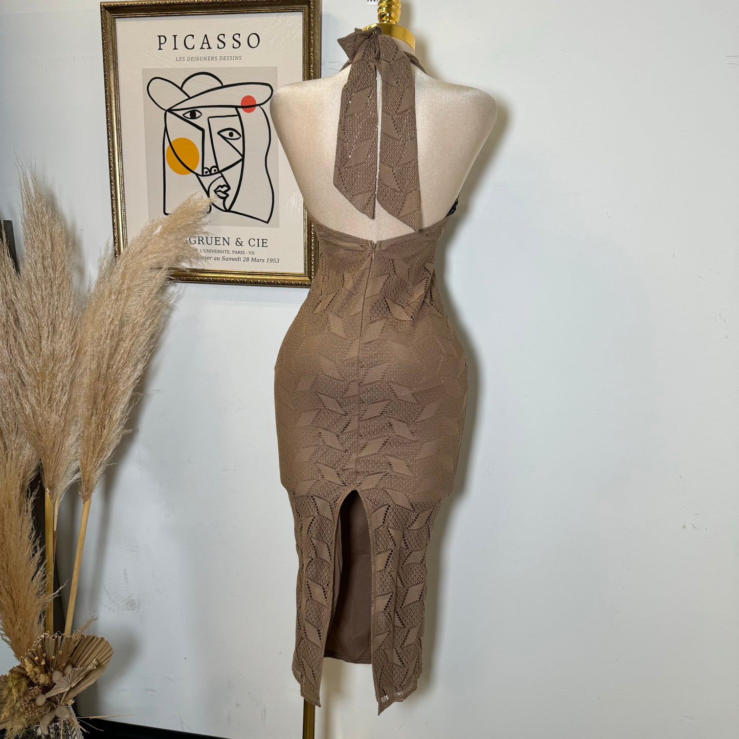 Sole texture knit with Hardware trim Dress-Mocha