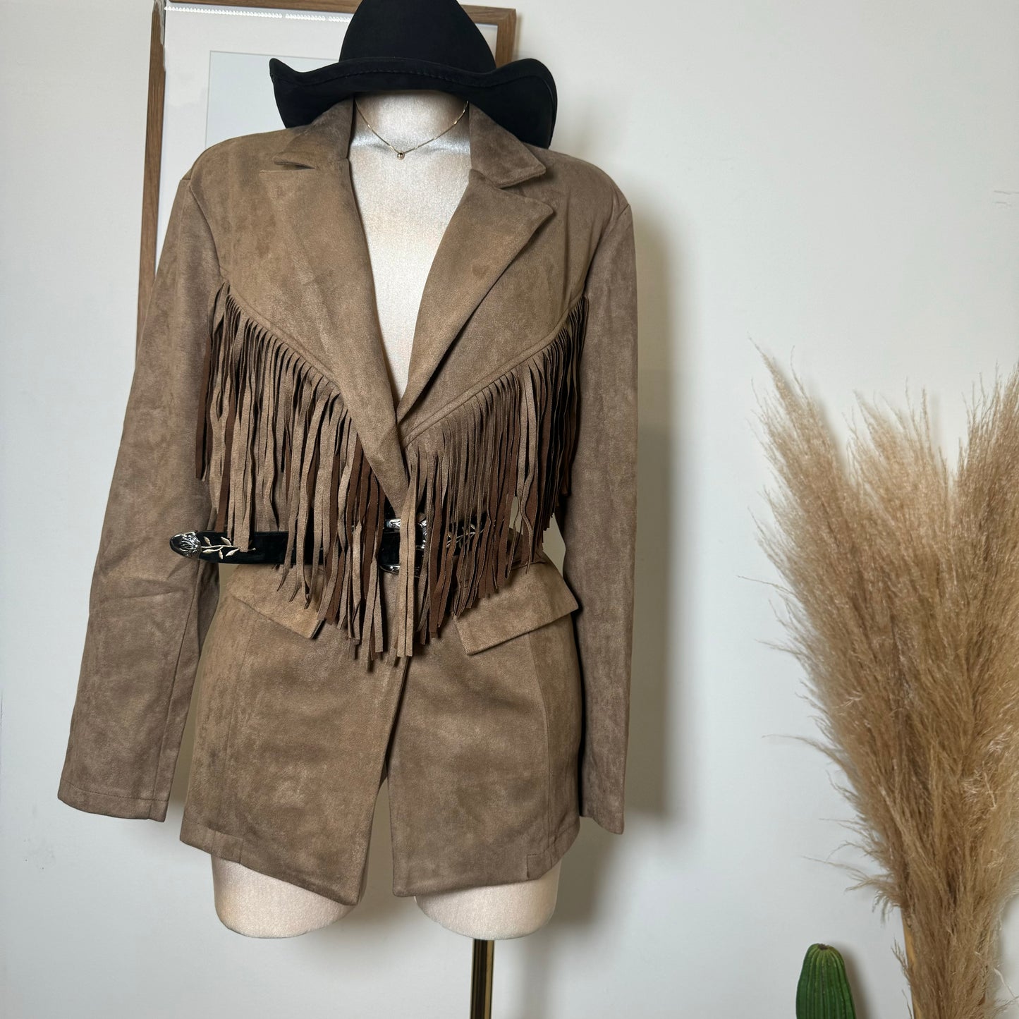 Fringe Blazer- Tan