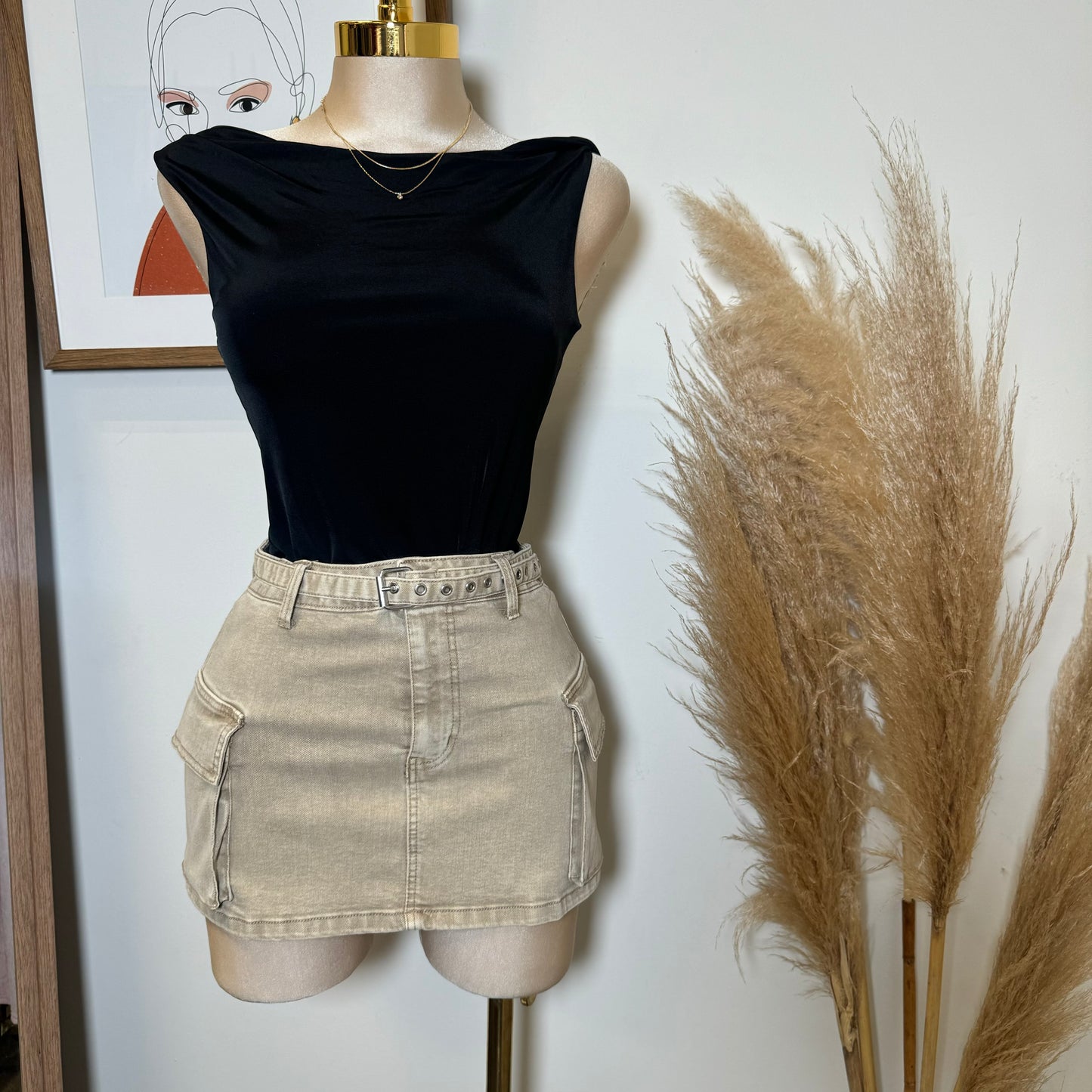 Cargo Belt Mini Skirt-Khaki