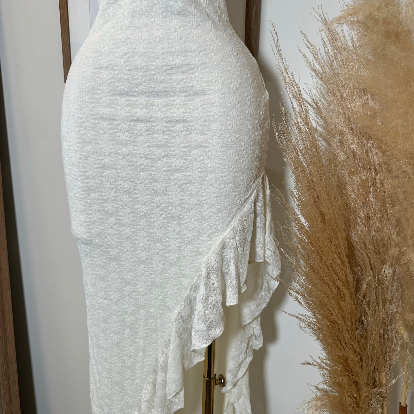 Daisy Asymmetric Skirt Midi Dress-White