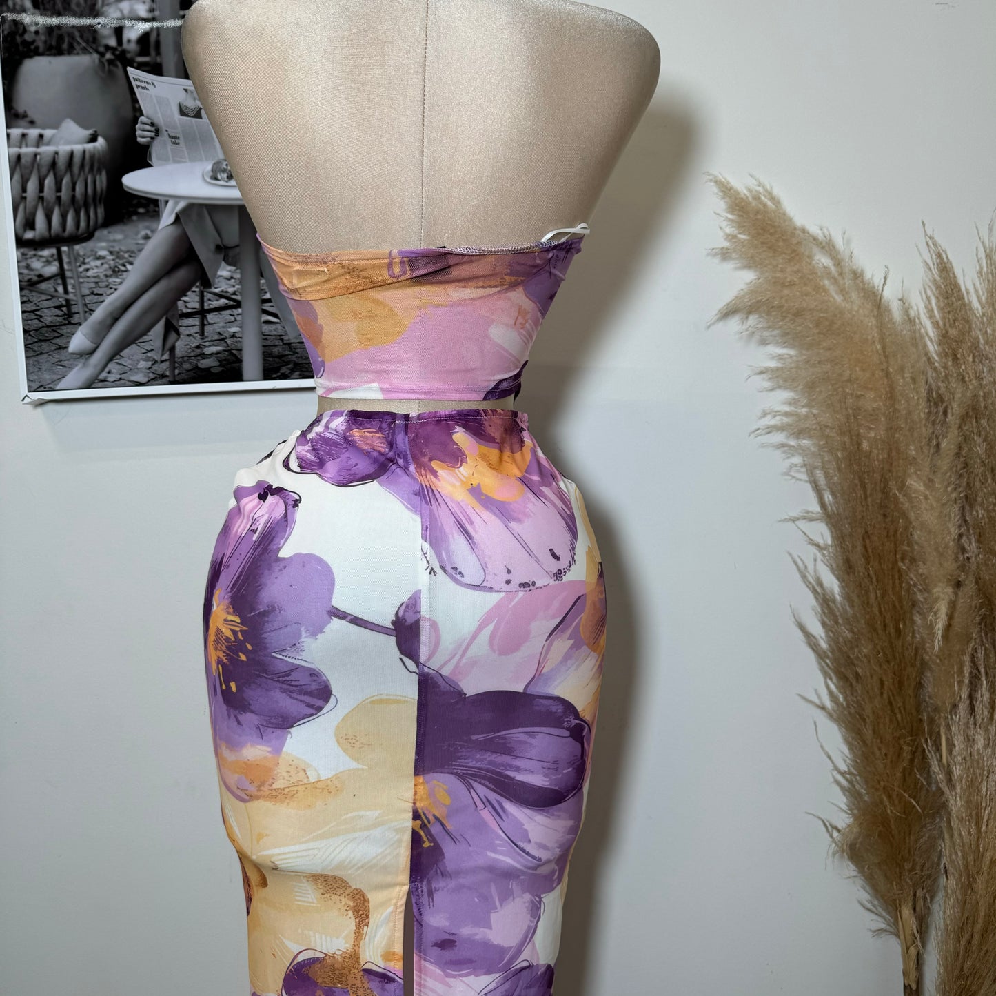 Monica Mesh Skirt Set-Flower Print