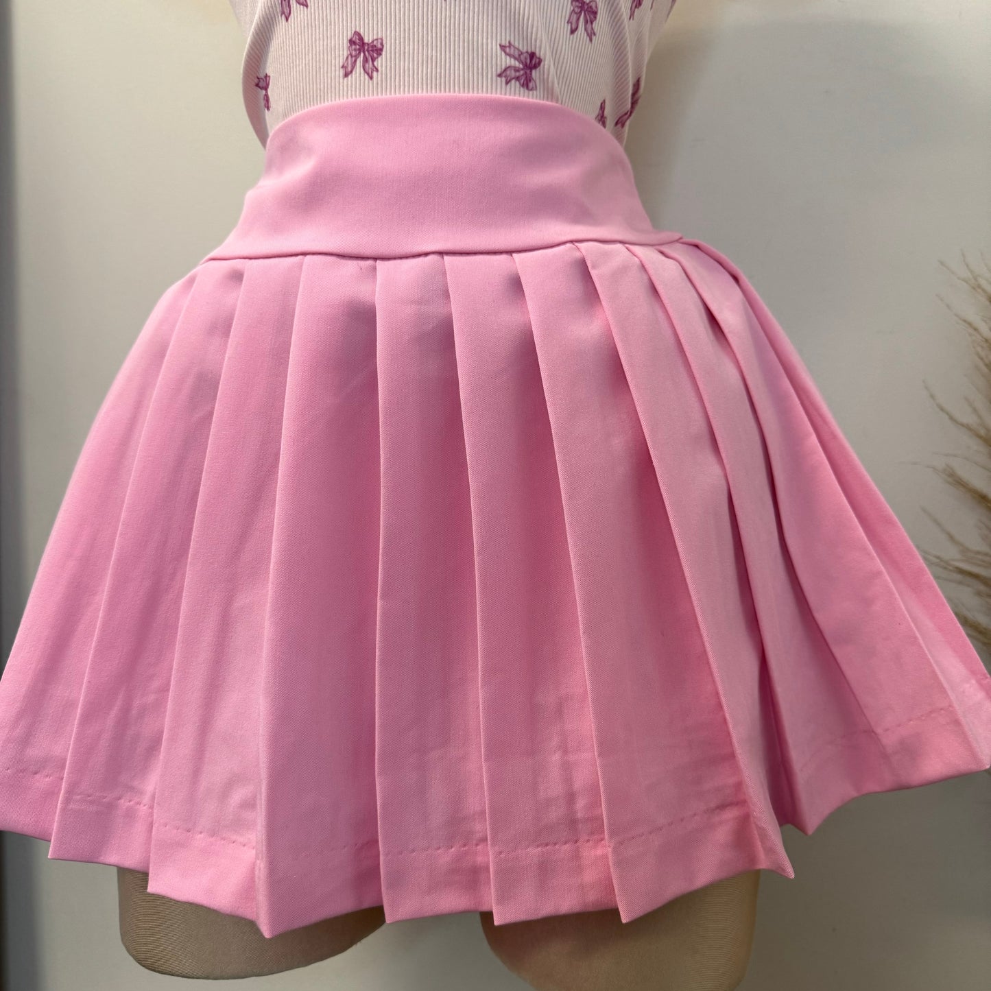 Pleated Elastic Waistband Skort-Pink