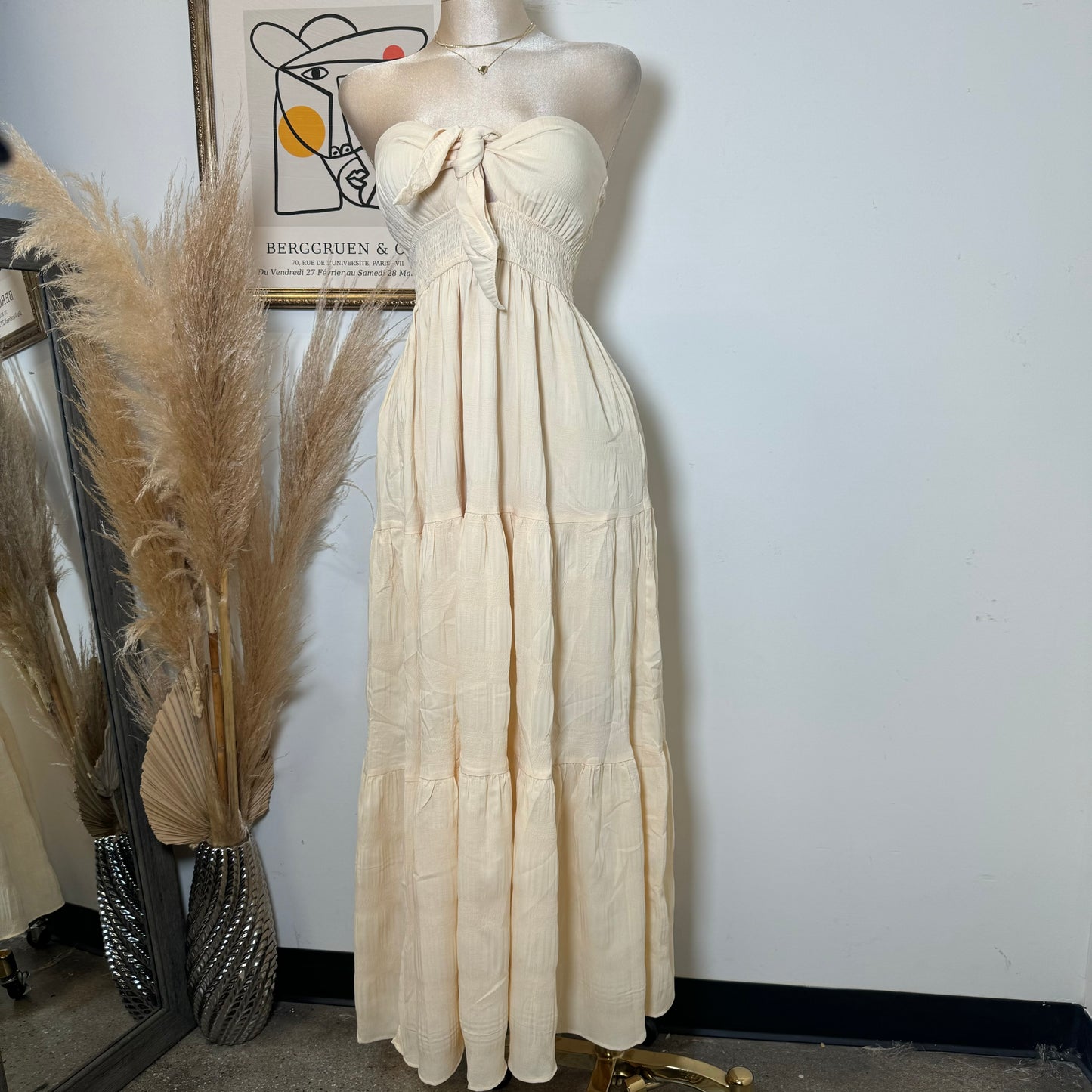 Strapless Maxi Dress-Baby Yellow