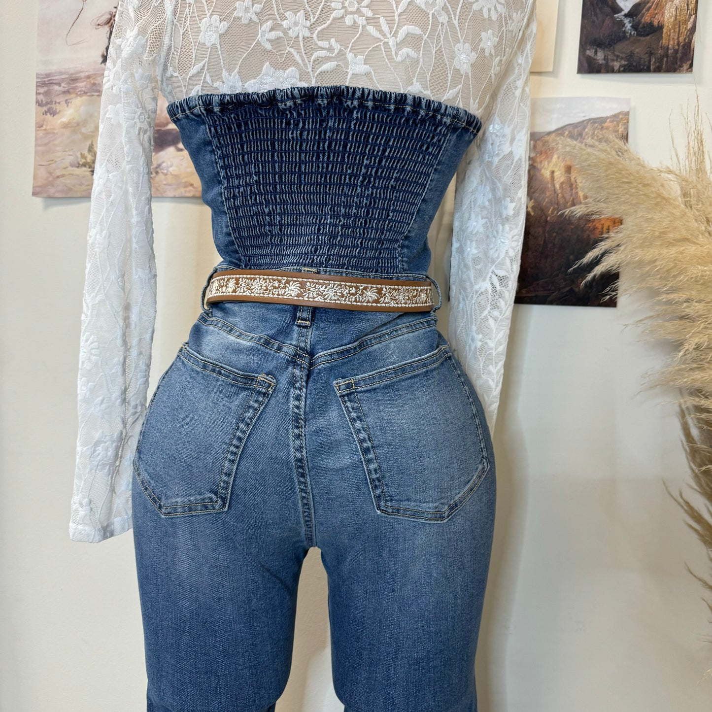 Rodeo Strapless Denim Jumpsuit-Blue