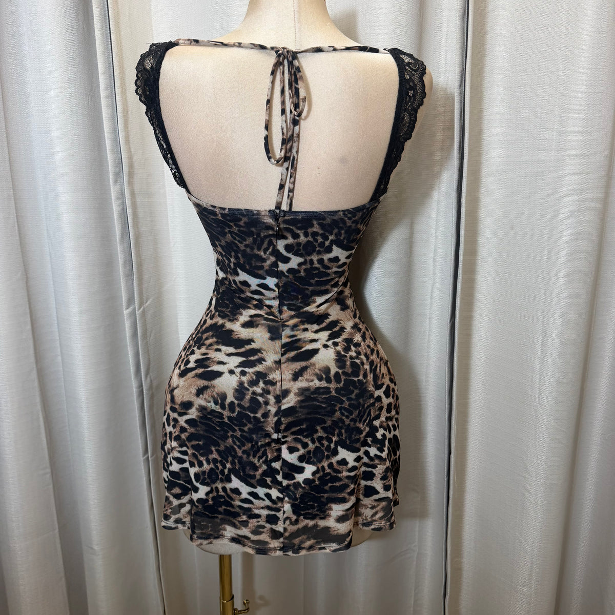 Short Sleeve cheetah Lace Mini Dress-Cheetah
