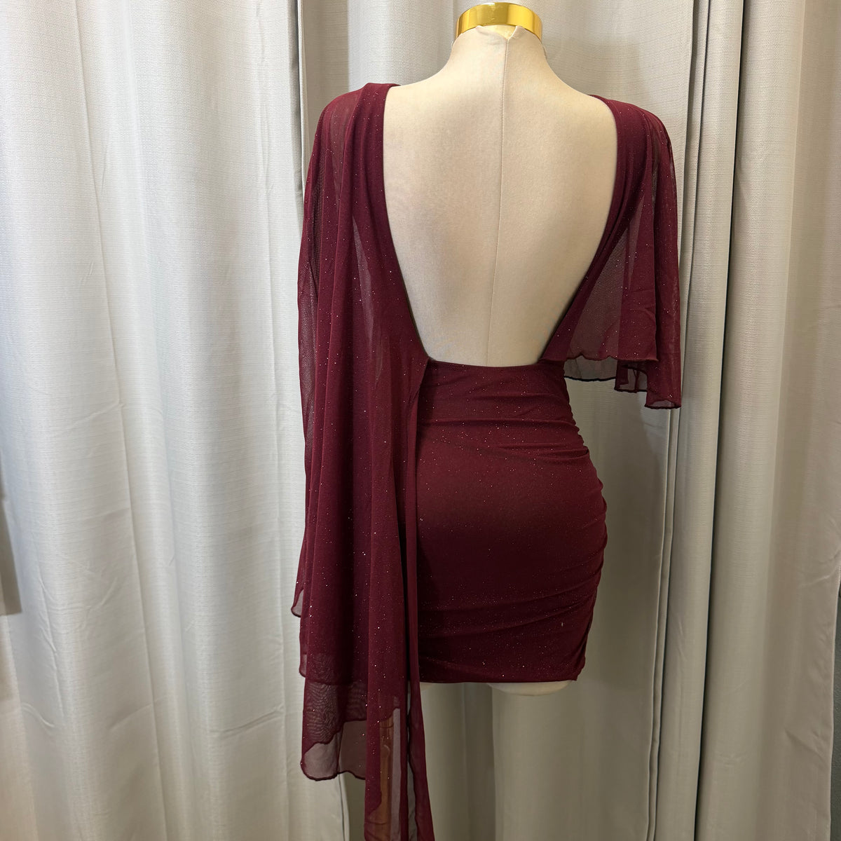 Glitter Mesh Dress-Burgundy