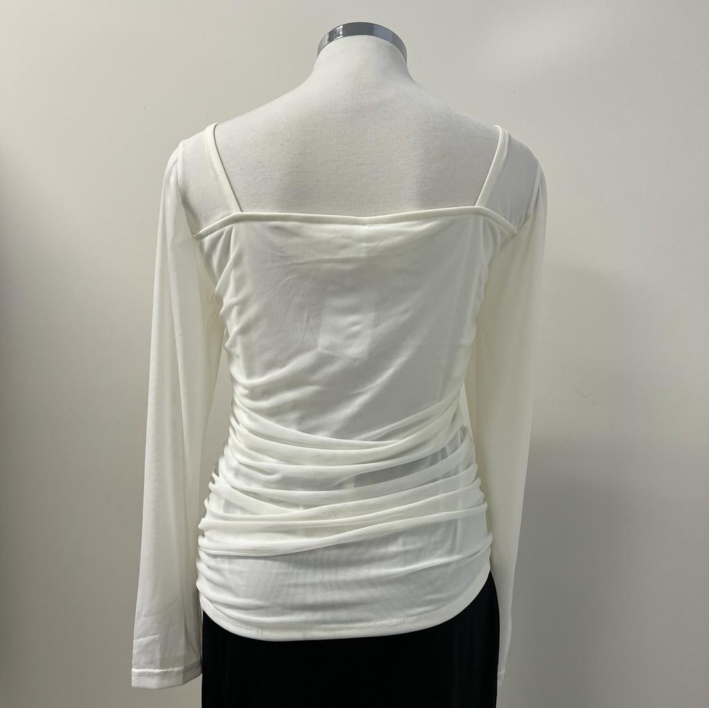 Ira Mesh Long Sleeve Top-White