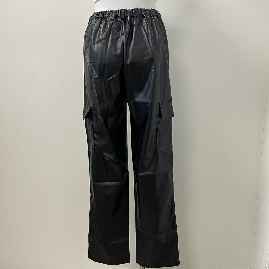 Maya Pu Leather Cargo Pants -Black