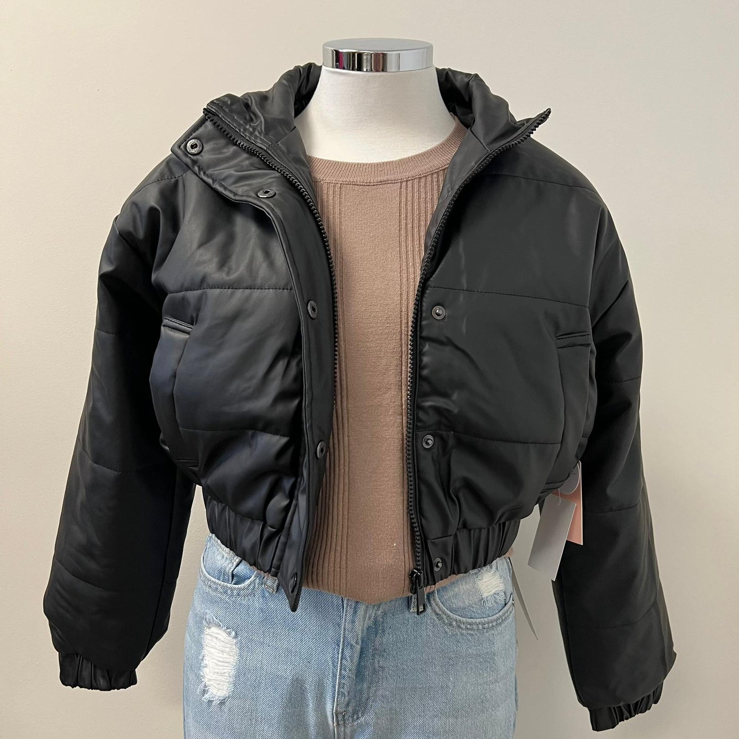 Gali Puff Leather Jacket -Black