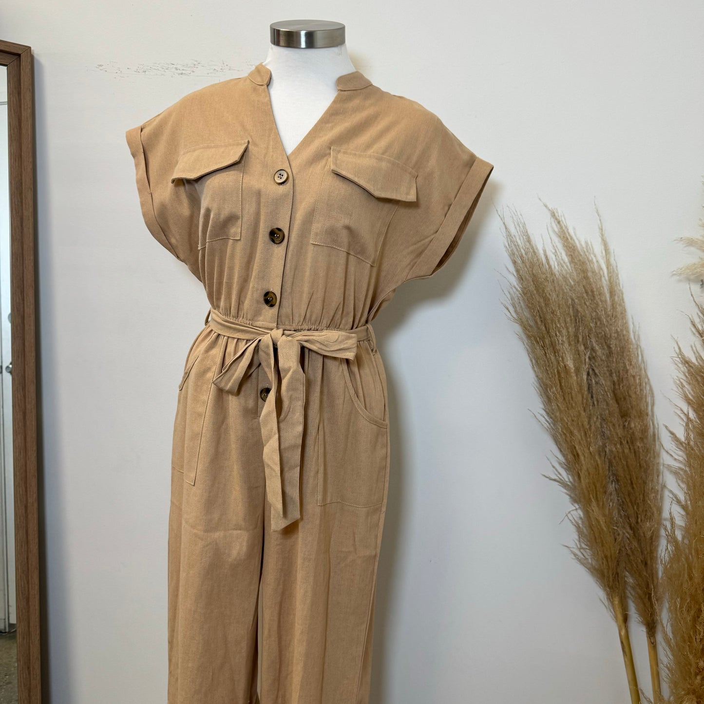 Blanca Linen Jumpsuit -Camel