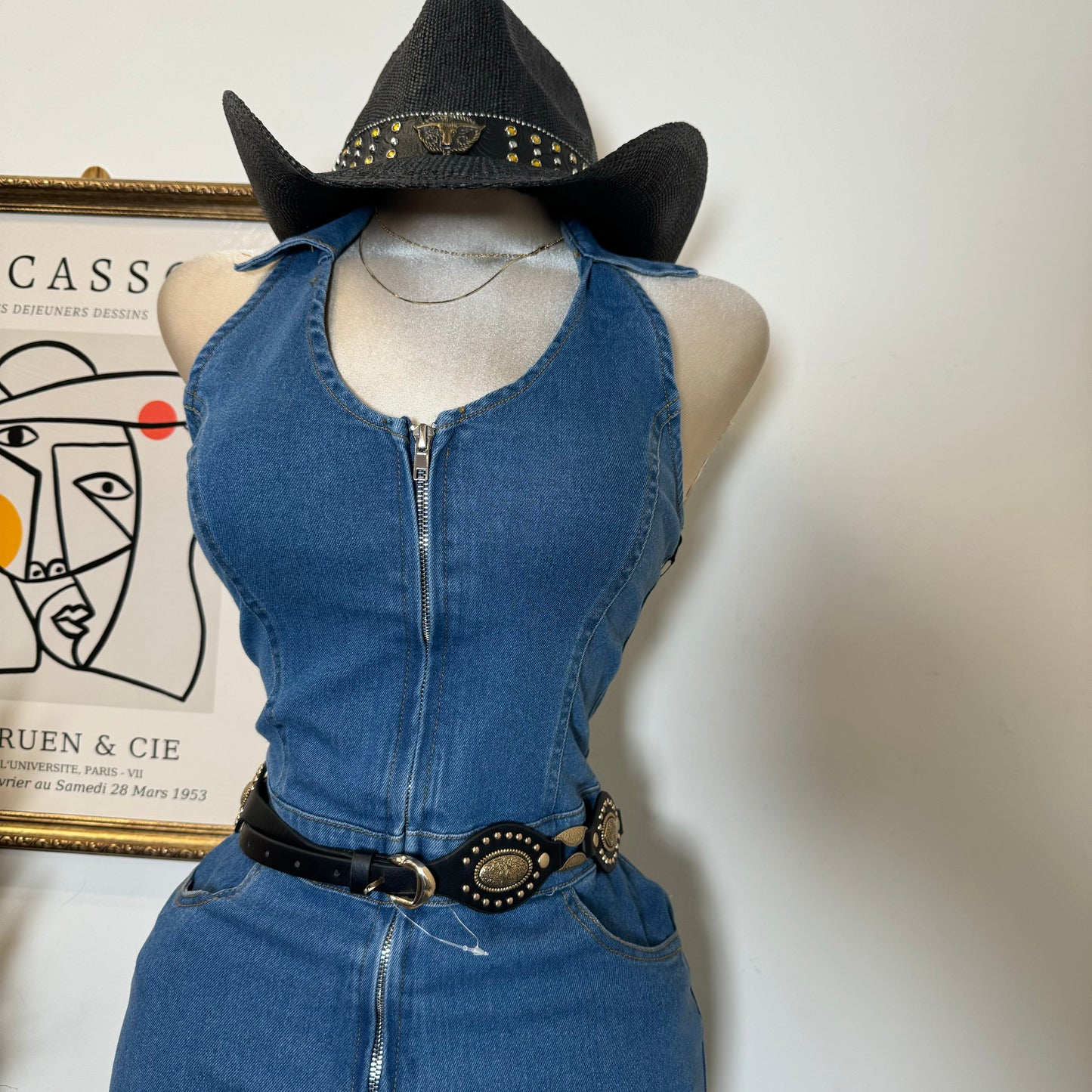 Halter Denim Jumpsuit-Blue