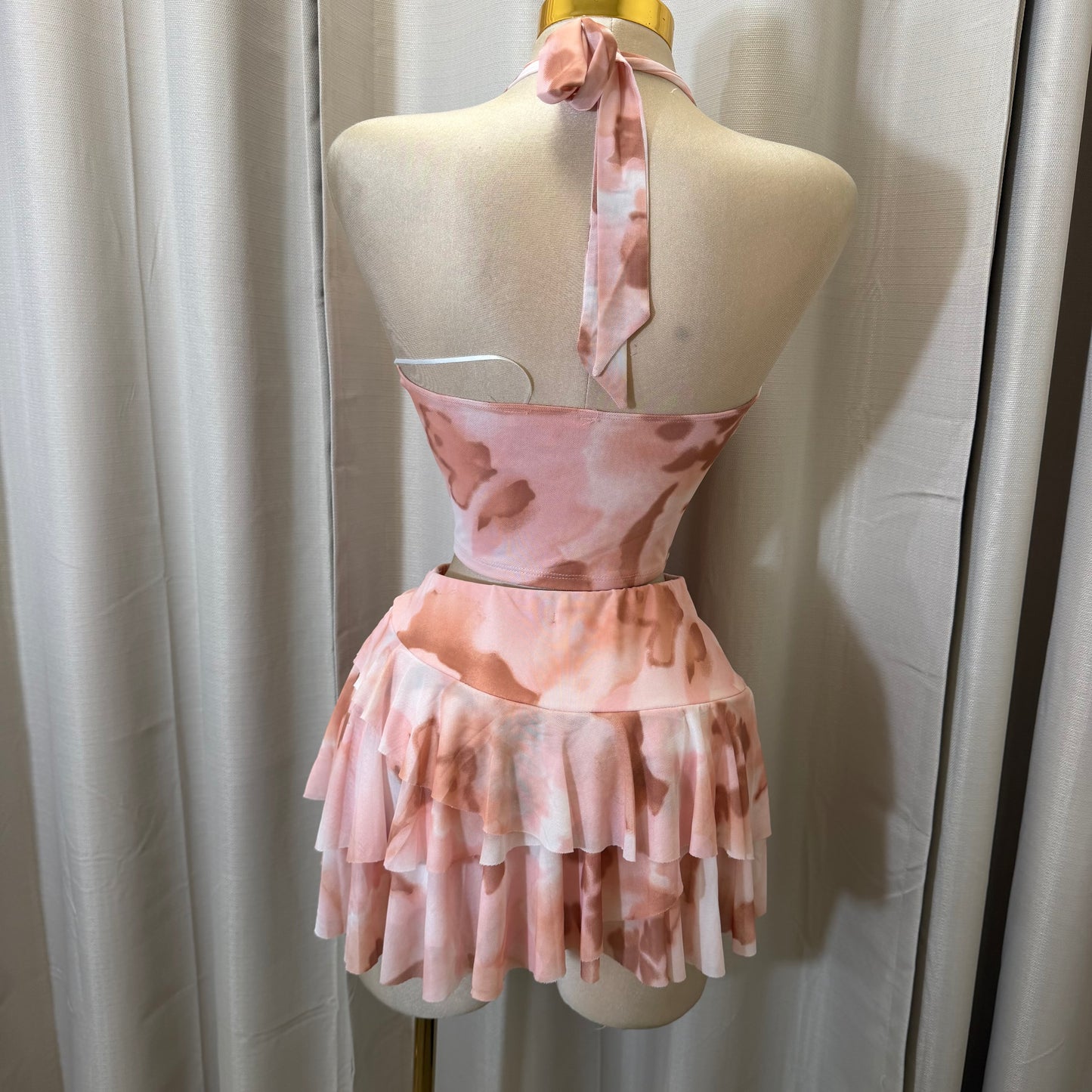 Halter Pink Corset Skirt Set-Baby Pink