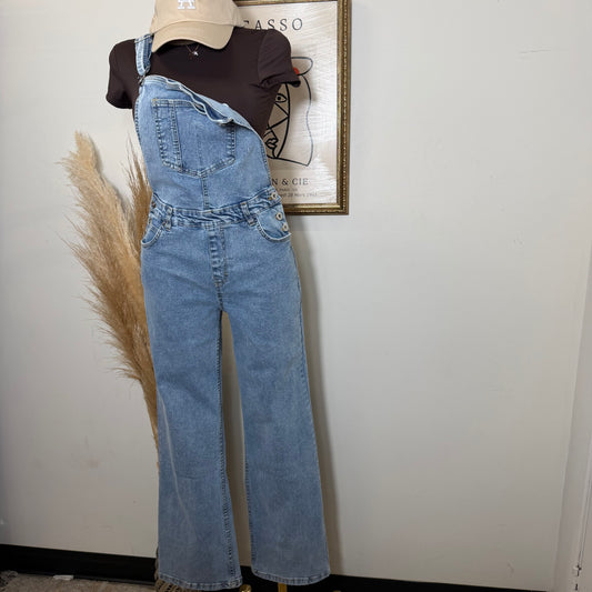 Denim Straps Overalls-LT Blue