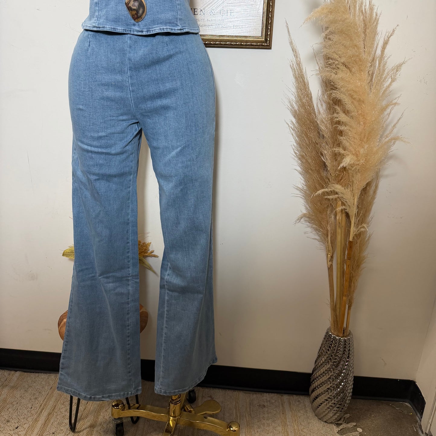 Strapless Denim Pant Set-Light Blue