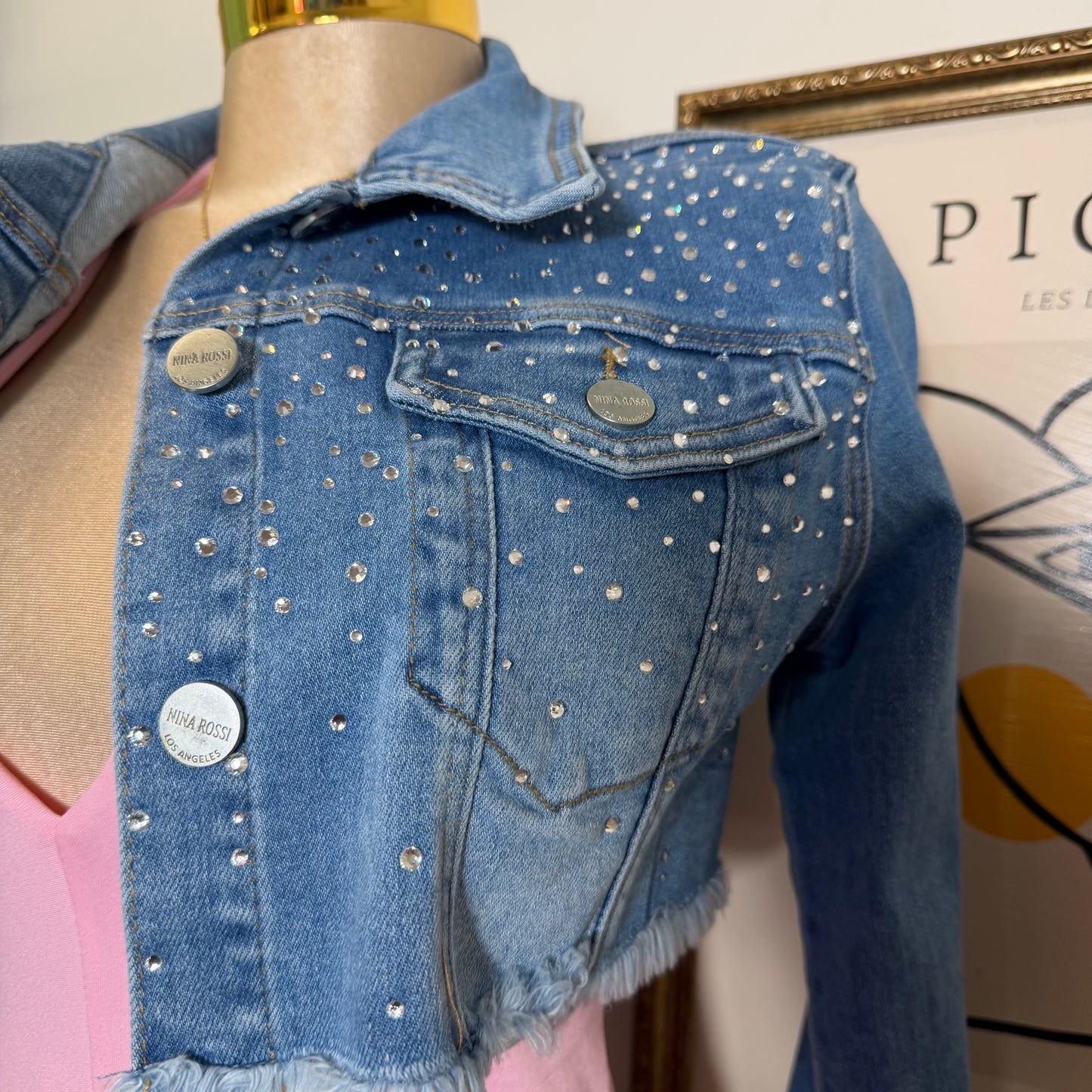 Cropped Denim Rhinestone-Blue