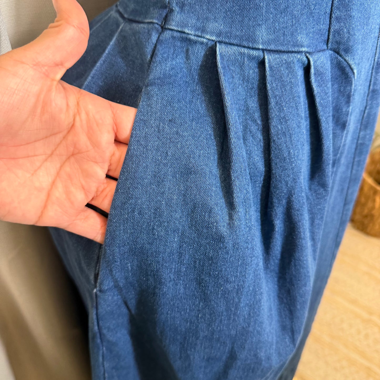 Stretch Denim Corset Midi Dress with pockets-Denim
