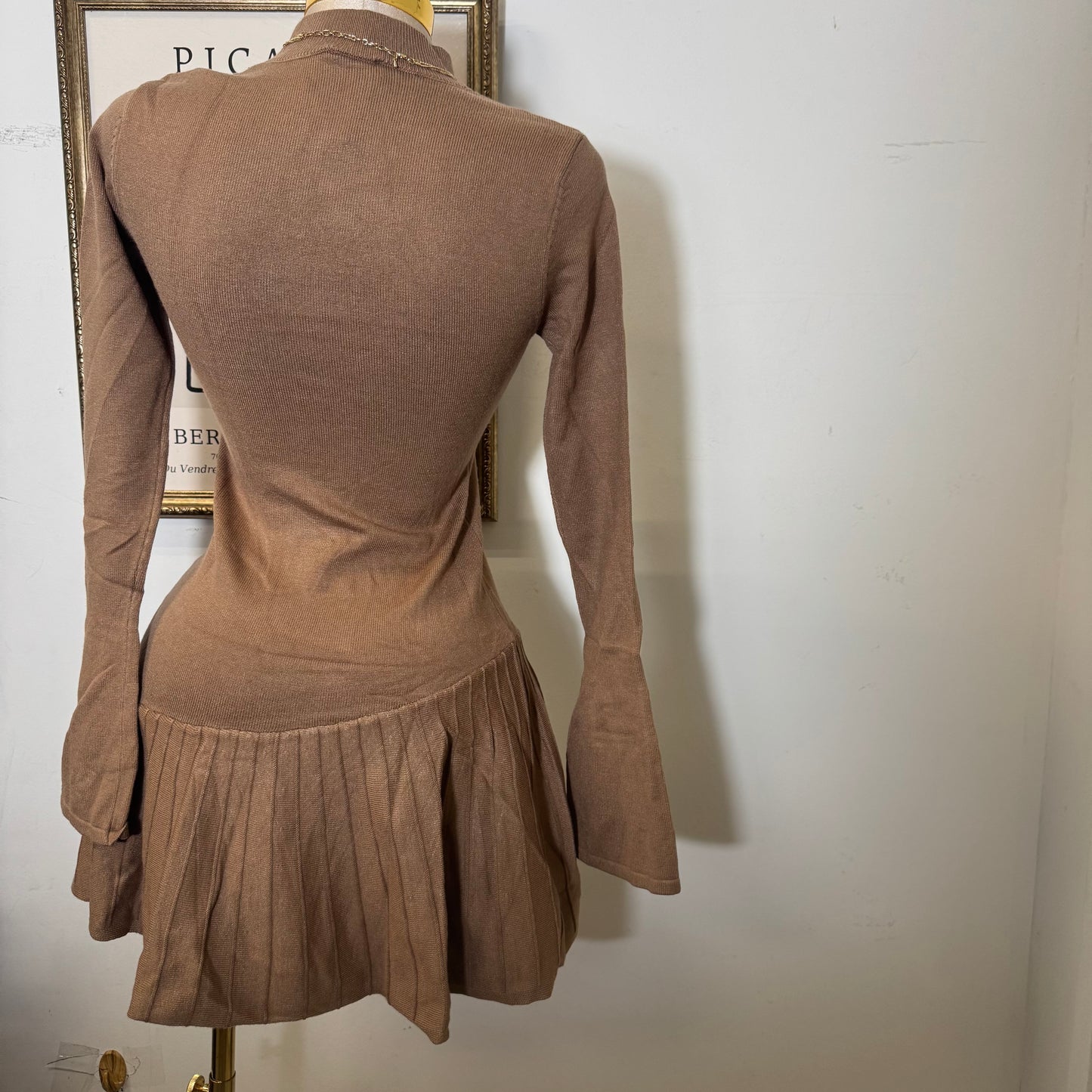 Pleated Sweater Dress-Mocha