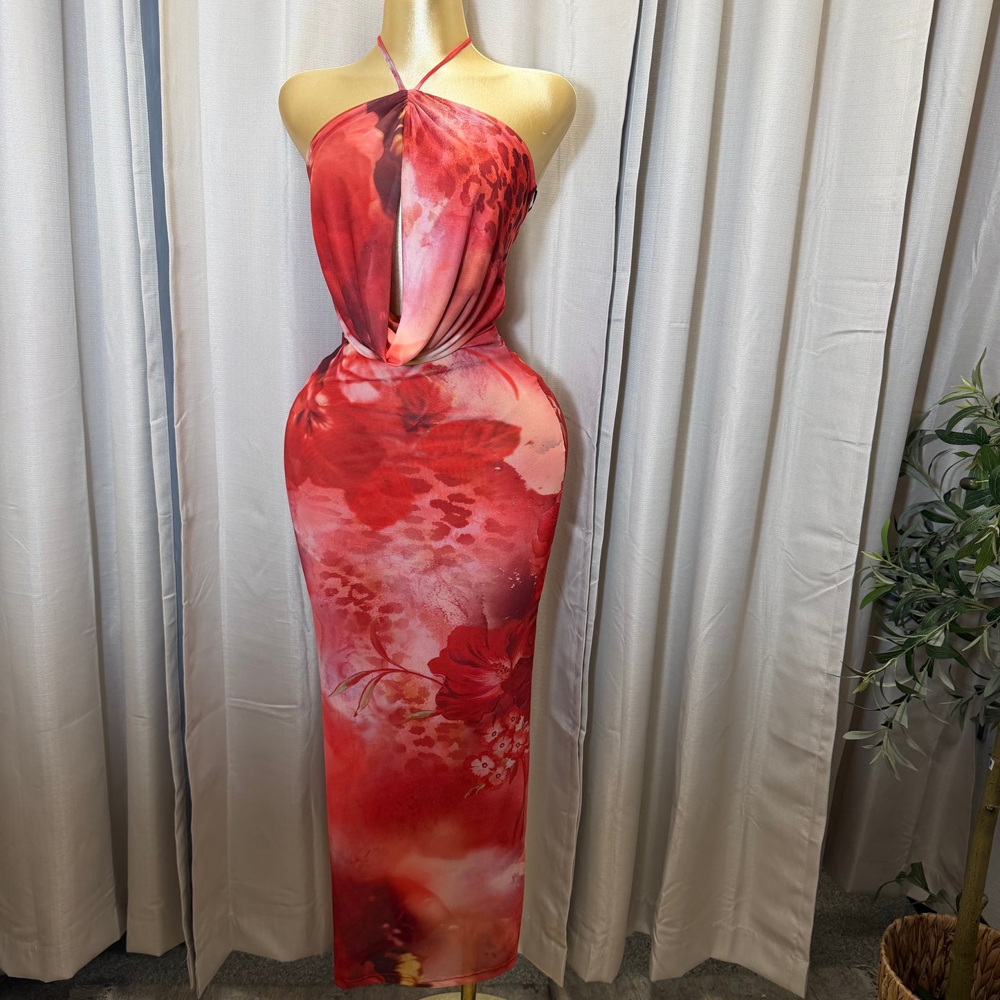 Flower Mesh Maxi Dress-Orange combo