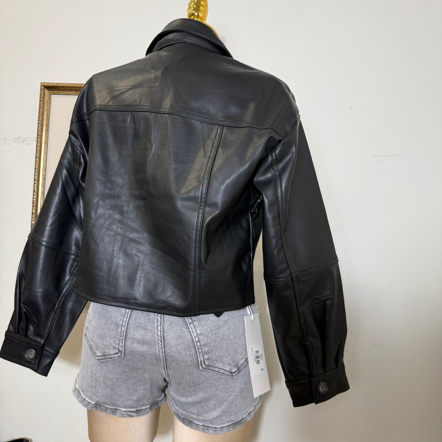 Pu Faux Leather Cropped Jacket-Black