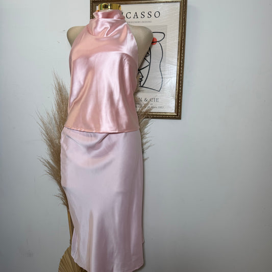 Satin Midi Skirt-Baby Pink