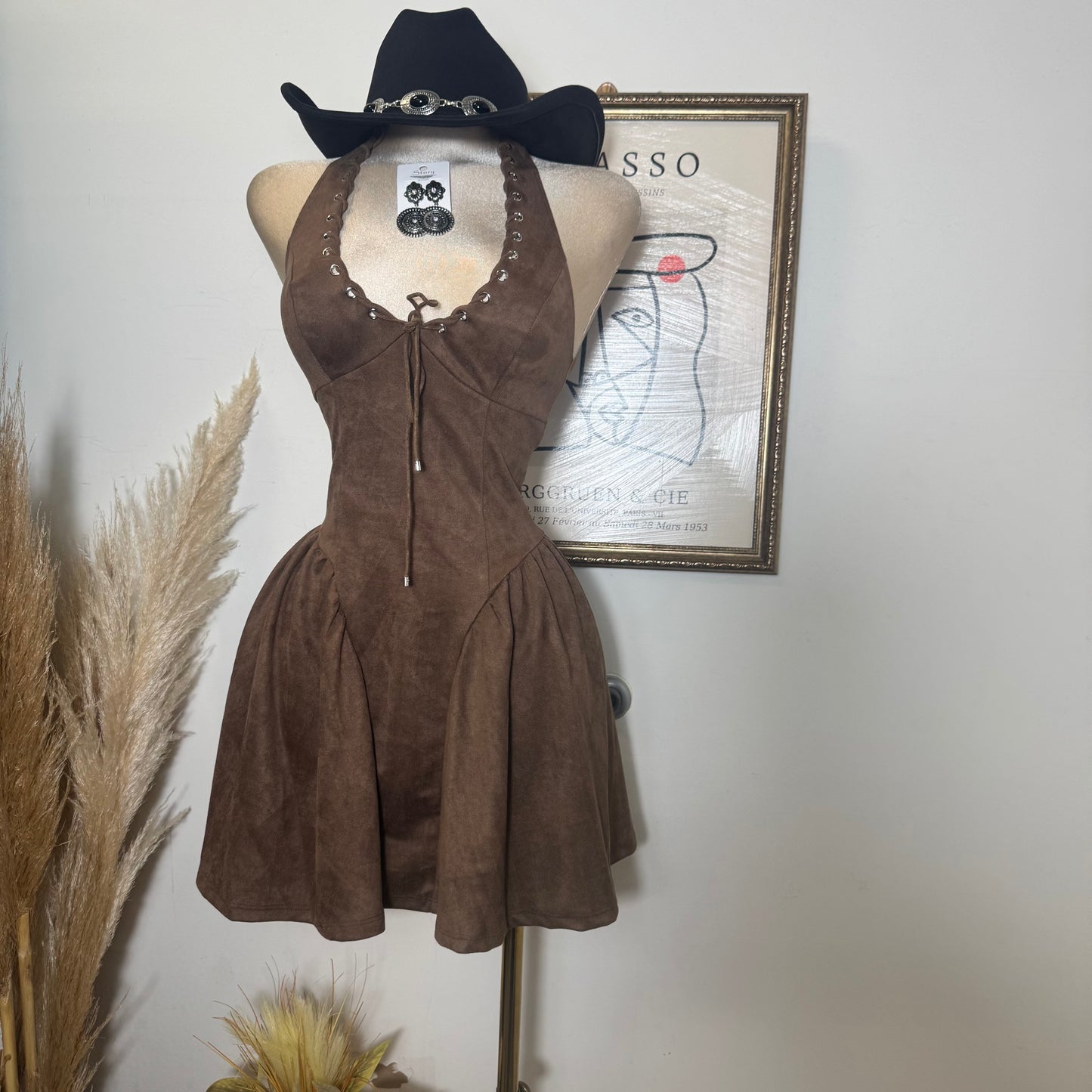 Suede Halter Dress-Chocolate