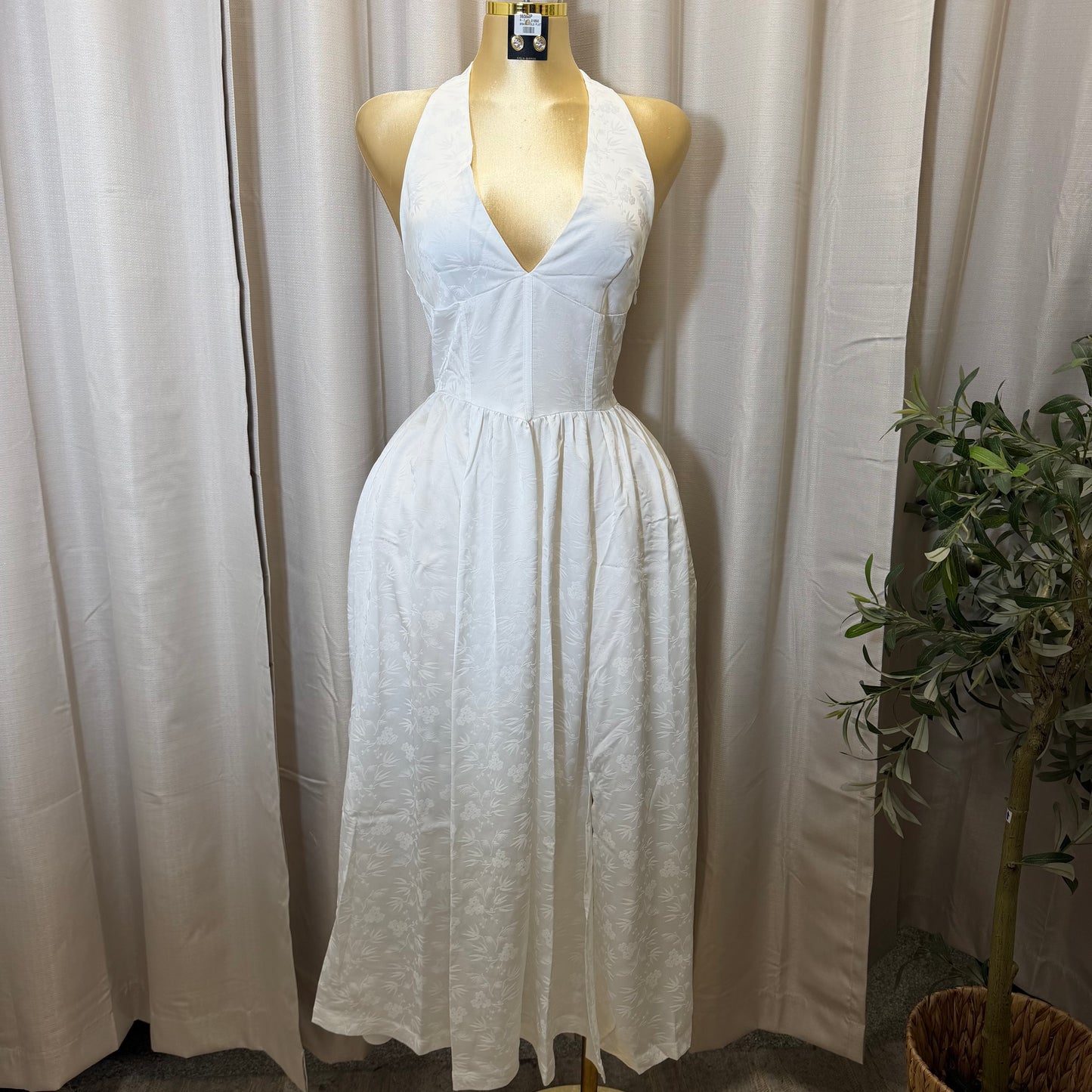 Halter Neck Midi Dress flare Dress-White