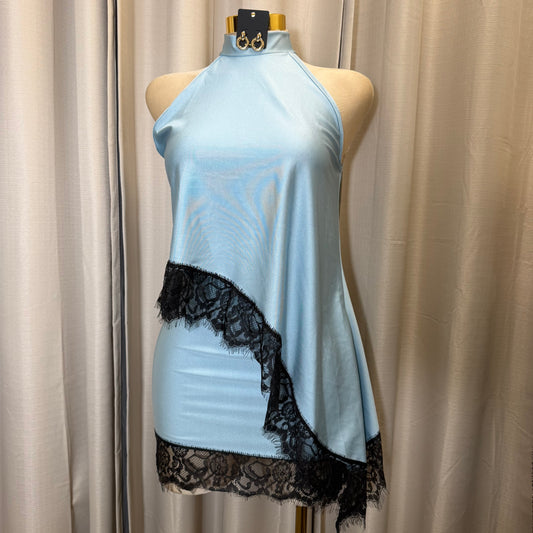 Asymmetrical Lace Skirt Set-Blue