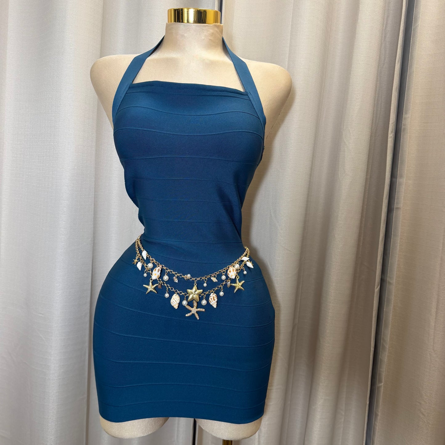 Sleeveless Halter Bandage Mini Dress-Teal