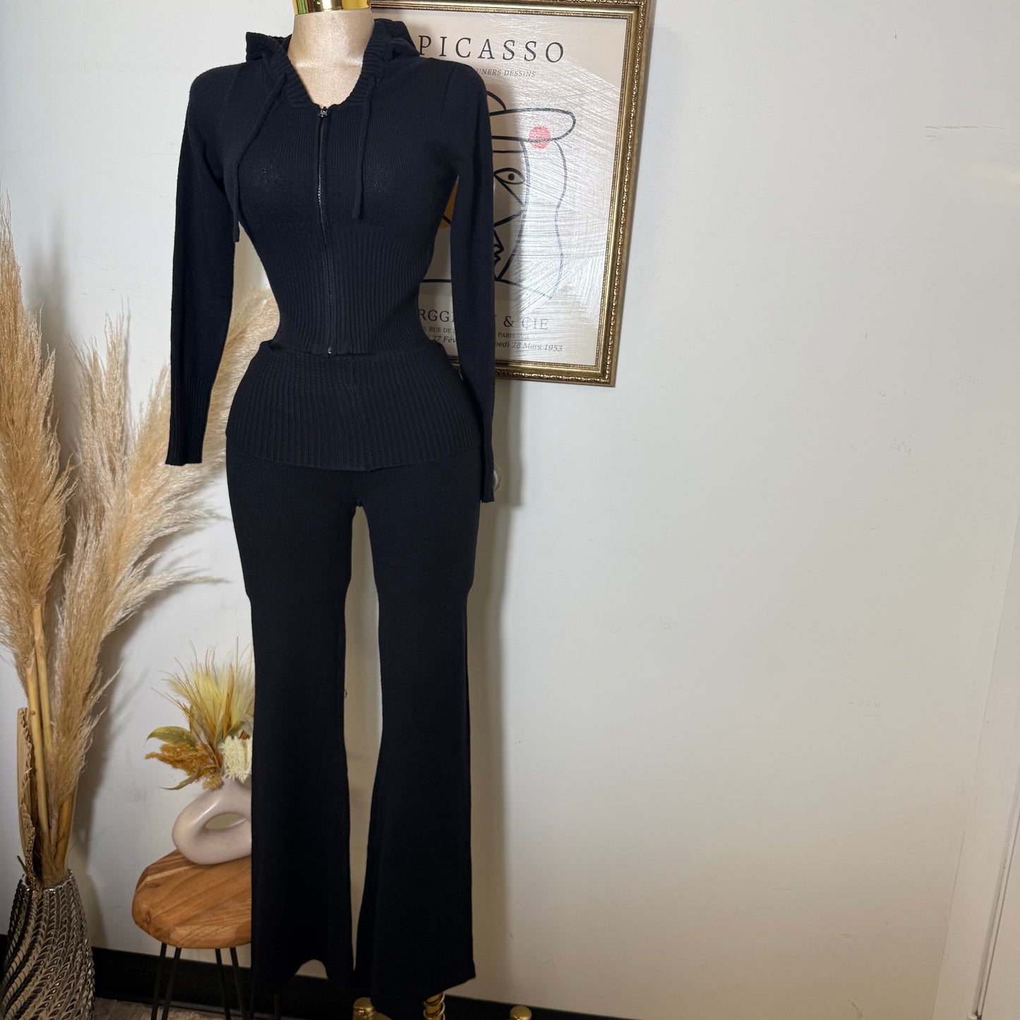 Y2K knitted Pant Set-Black