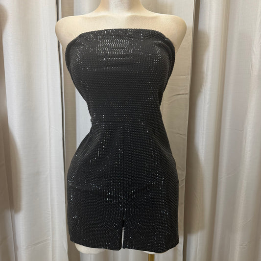 PL-Rhinestone Black romper-Black