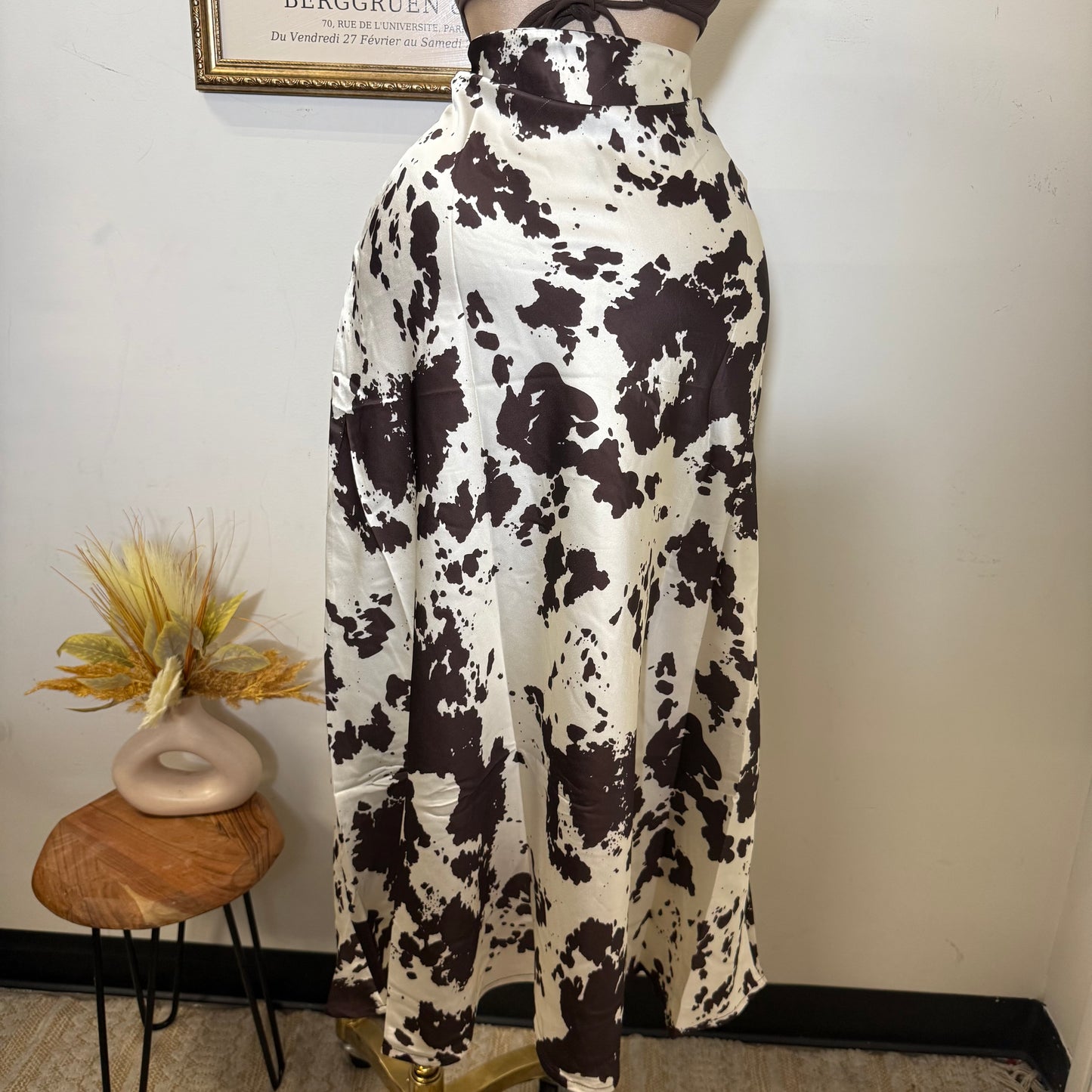 Satin Cow Print Skirt-Cow Print