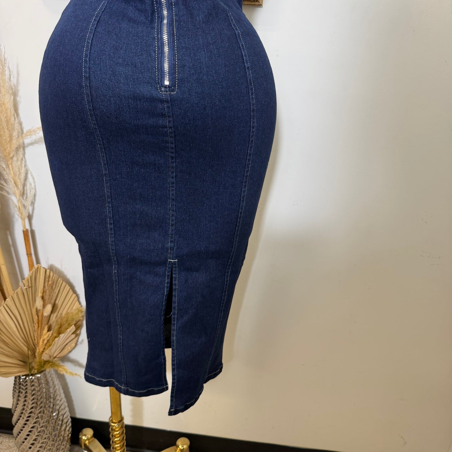 Buckle Detail Midi Dress-Navy