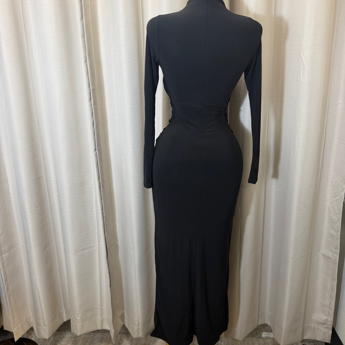 Front Trim Wrap Maxi Dress-Black