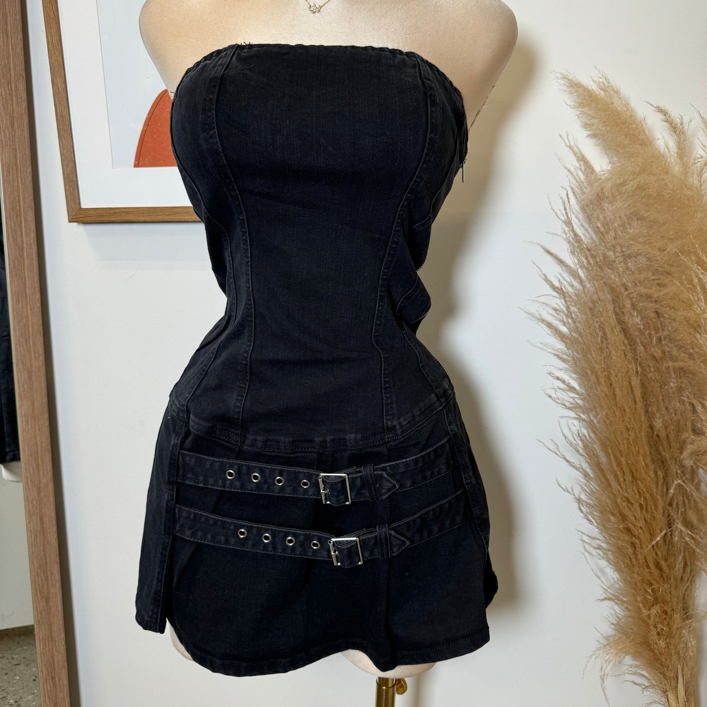 Acabo Denim Dress-Black