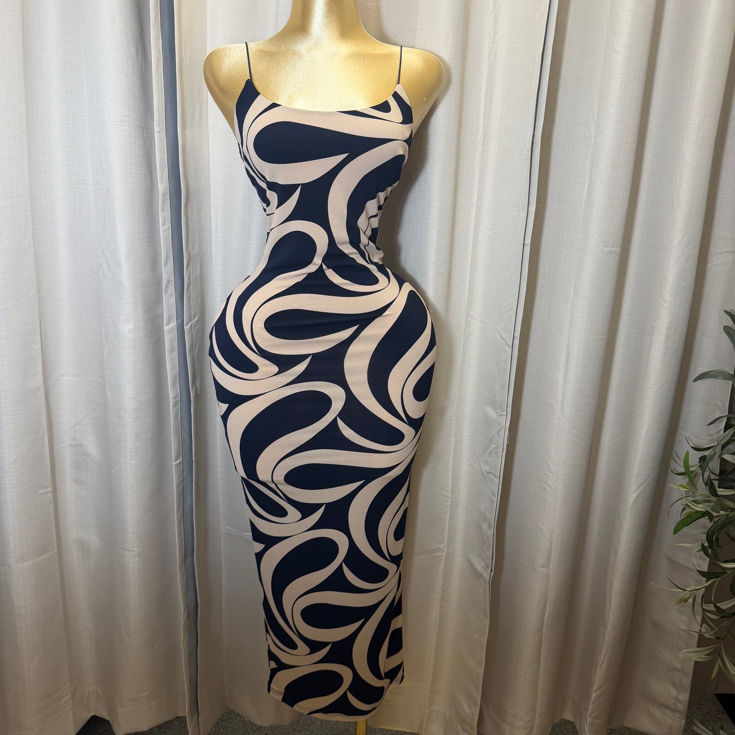 Spaghetti Dress Midi Dress-Navy