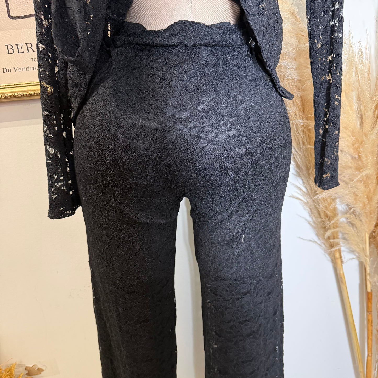 Lace blazer Pant Set -Black