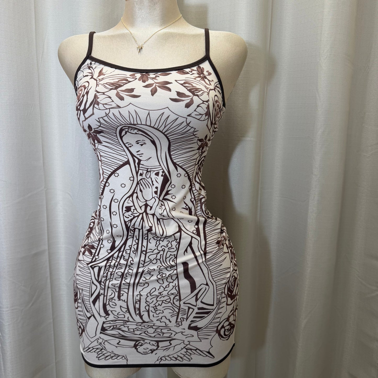 Maria Floral spaghetti Dress-brown/nude
