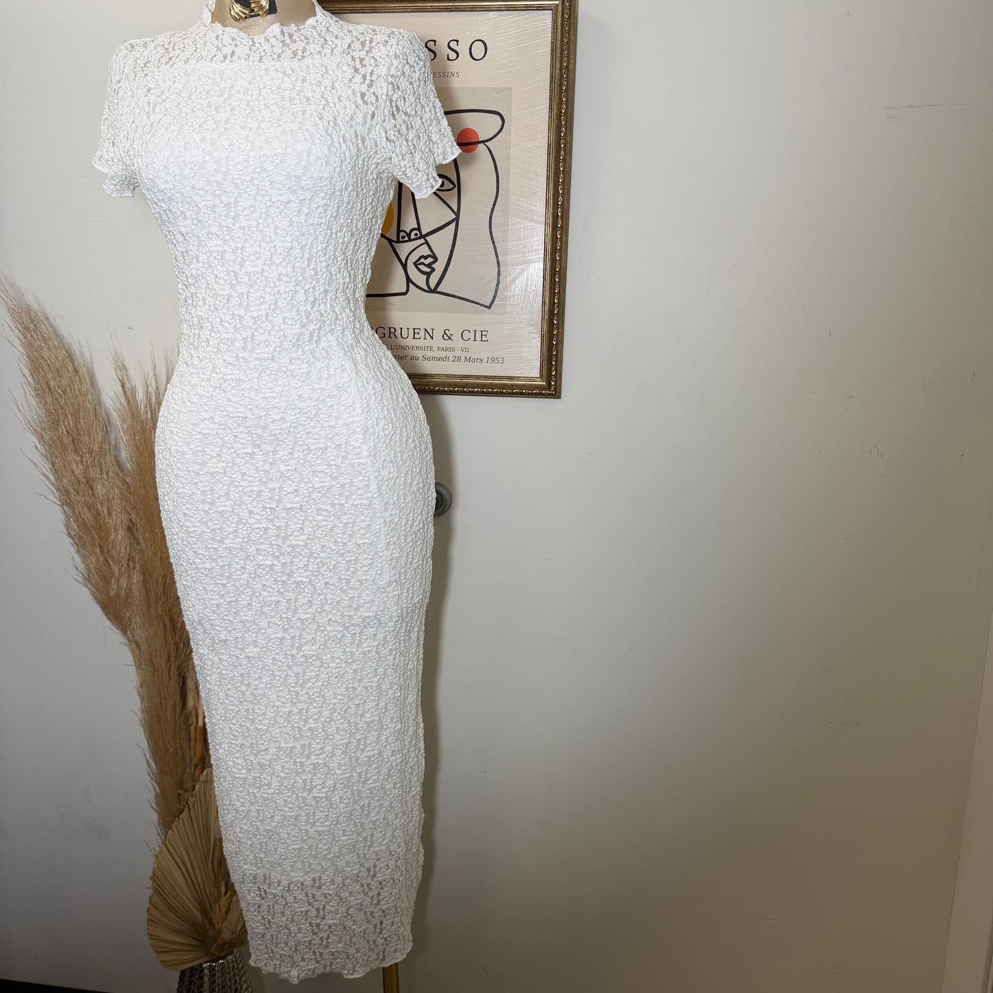 Lace Short sleeve Dress-White