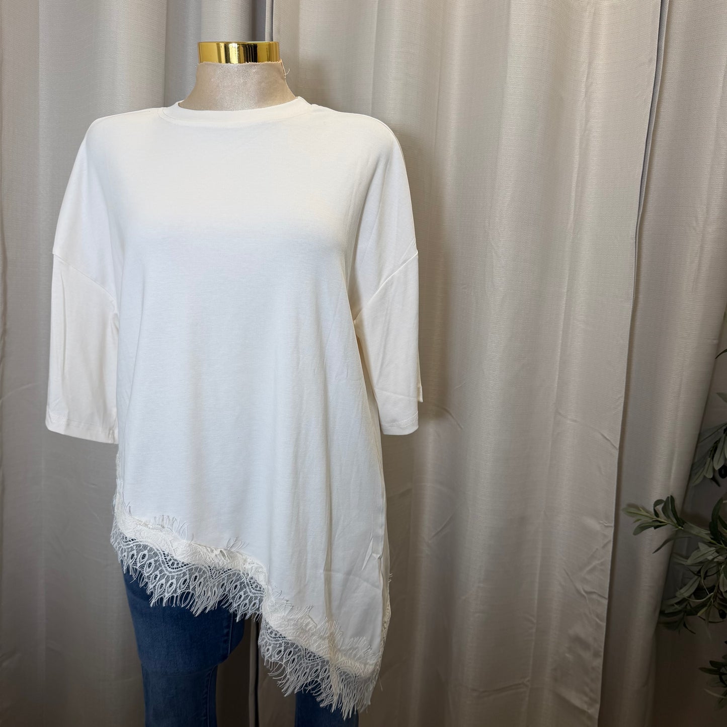 Short sleeve Lace Detail Oversize  Top-Ivory