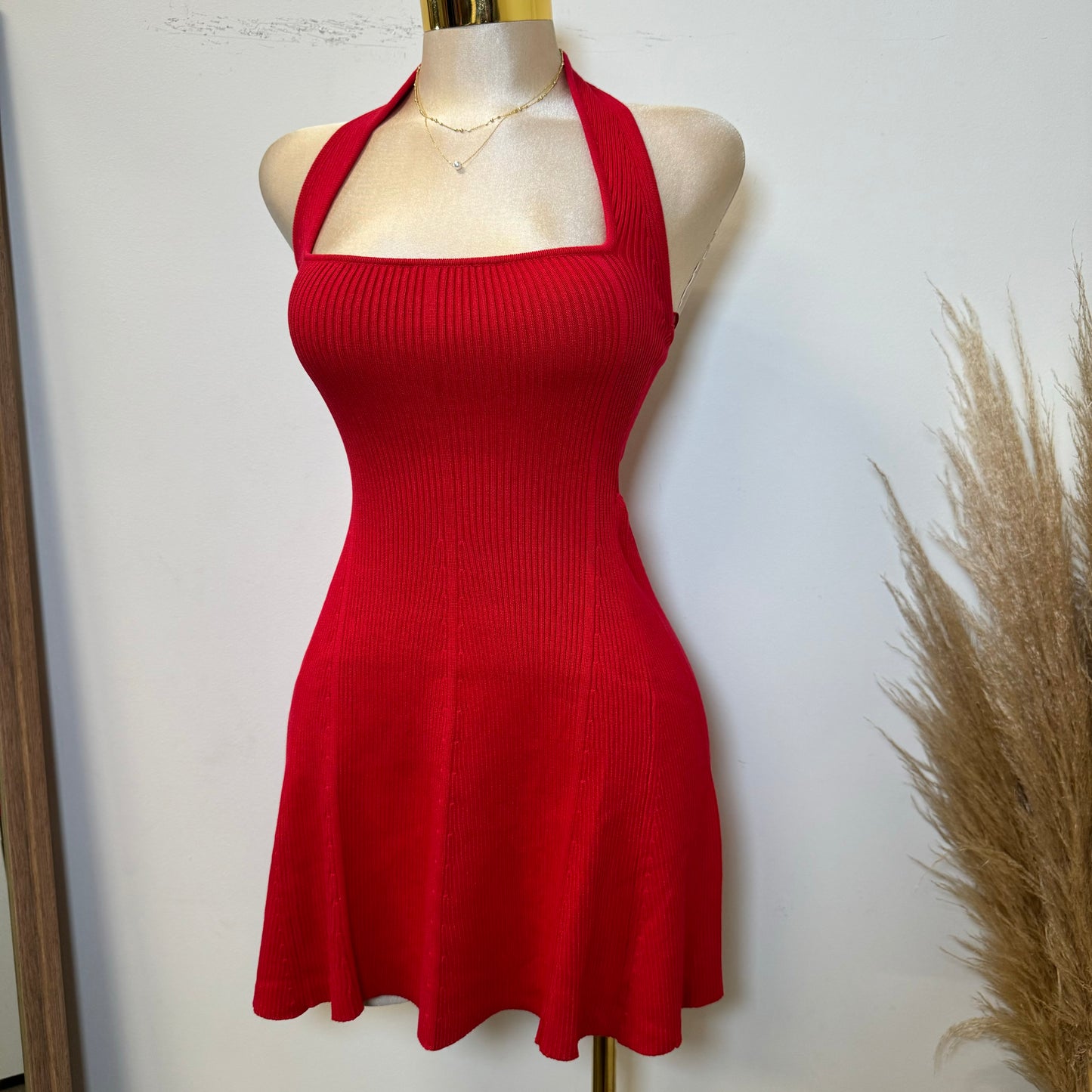 Amren Halter Sweater Dress -Red