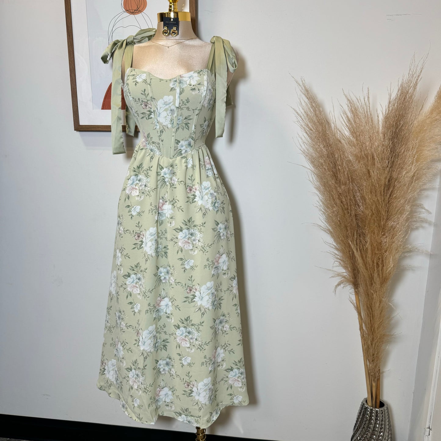 Bunny Corset Maxi Dress-Green