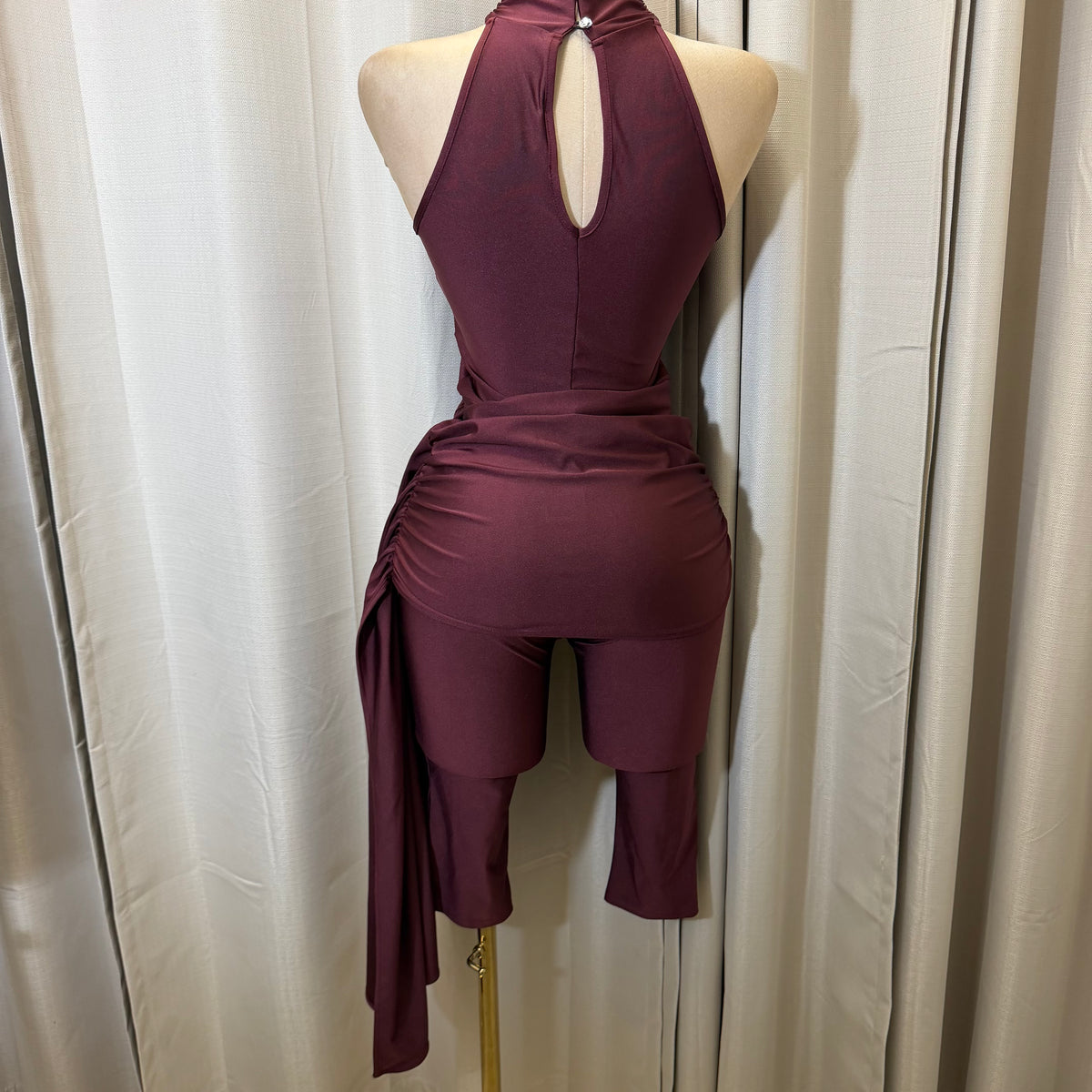 Mock Neck Capri Jumpsuit-Burgundy