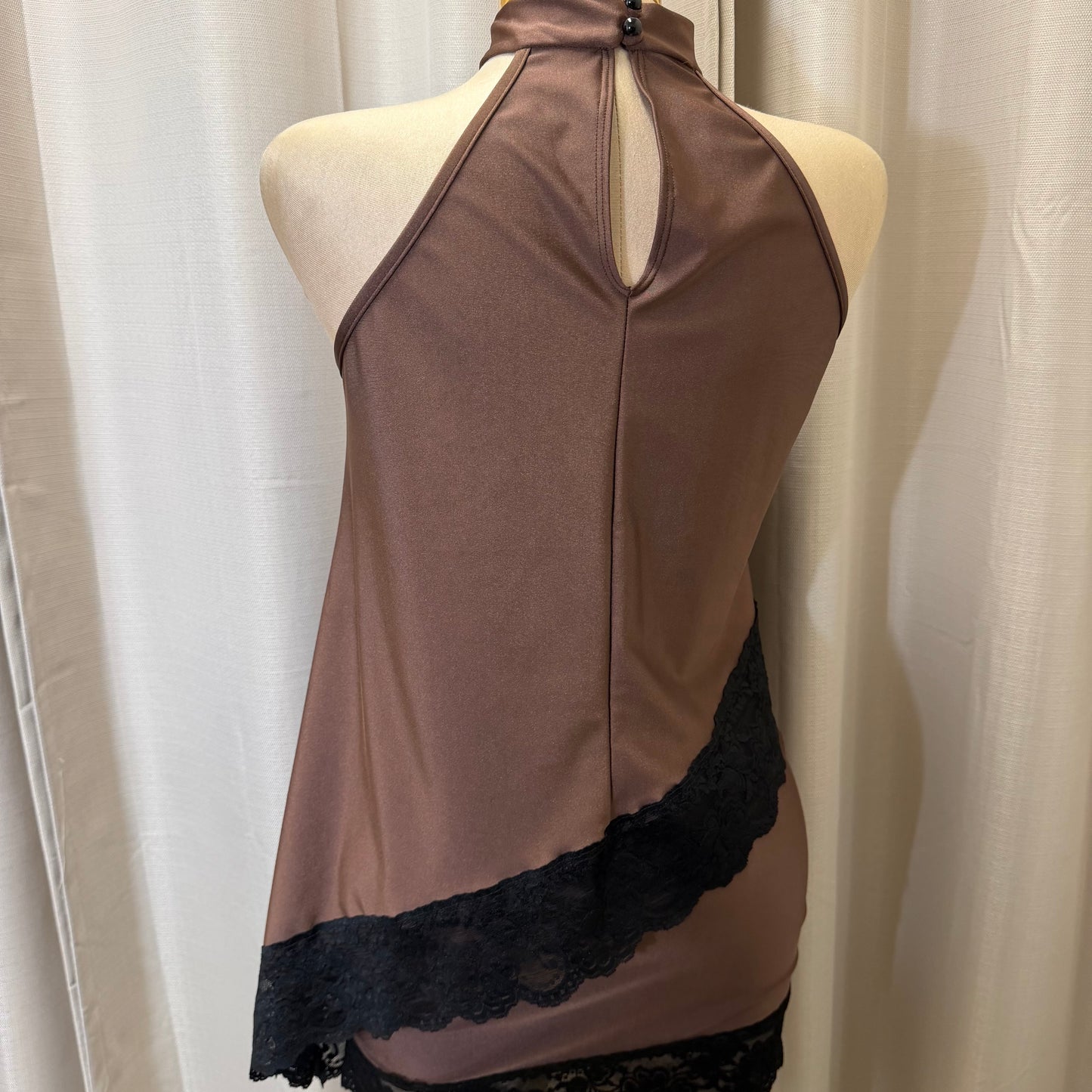 Asymmetrical Lace Skirt Set-Brown with black