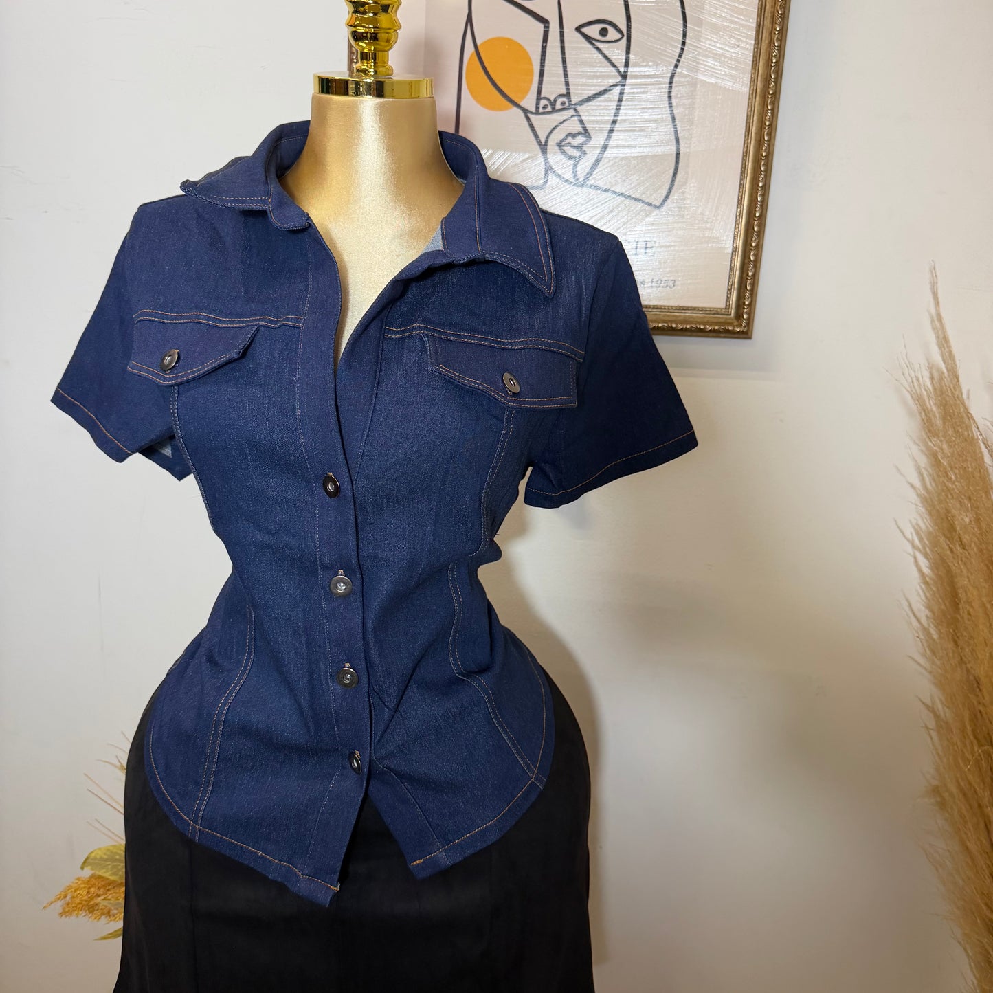 Denim Short Sleeve Top PL-Denim