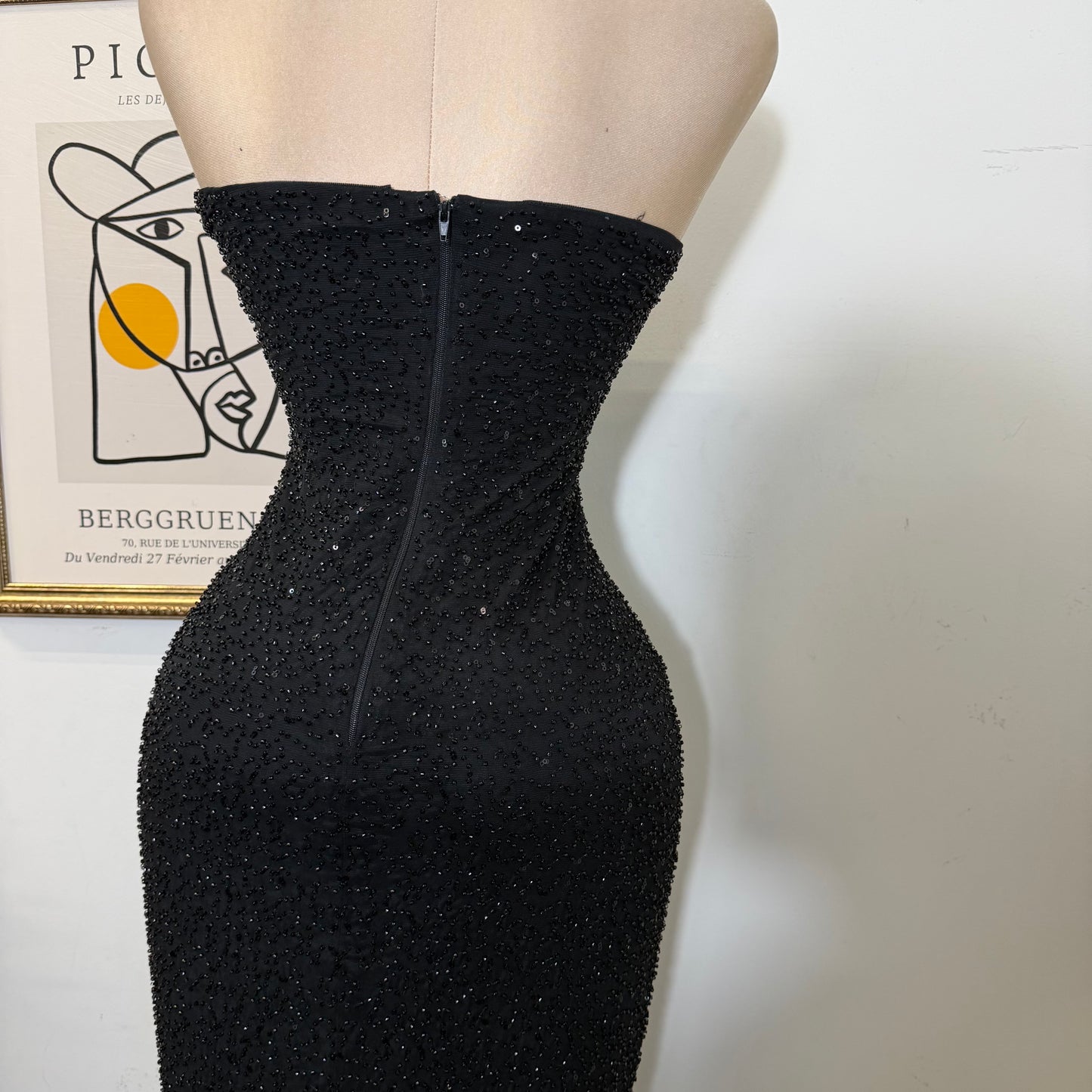 Embellished Bead Bandeau Cowl Neck Tube Maxi Dress-Black