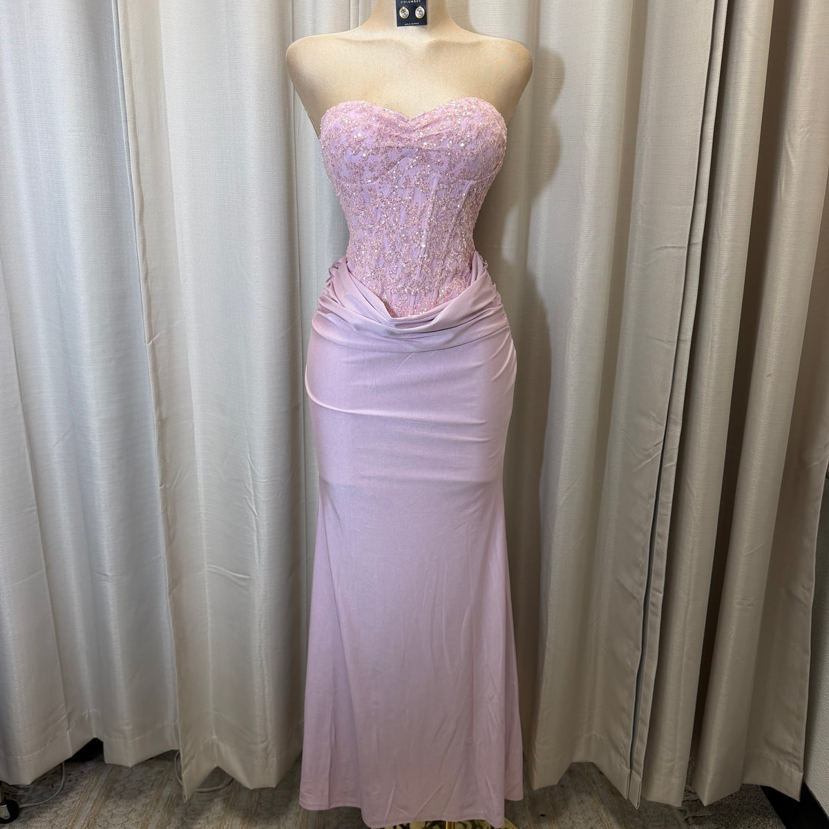 Sequin Lace with knit satin Dress-Baby Pink