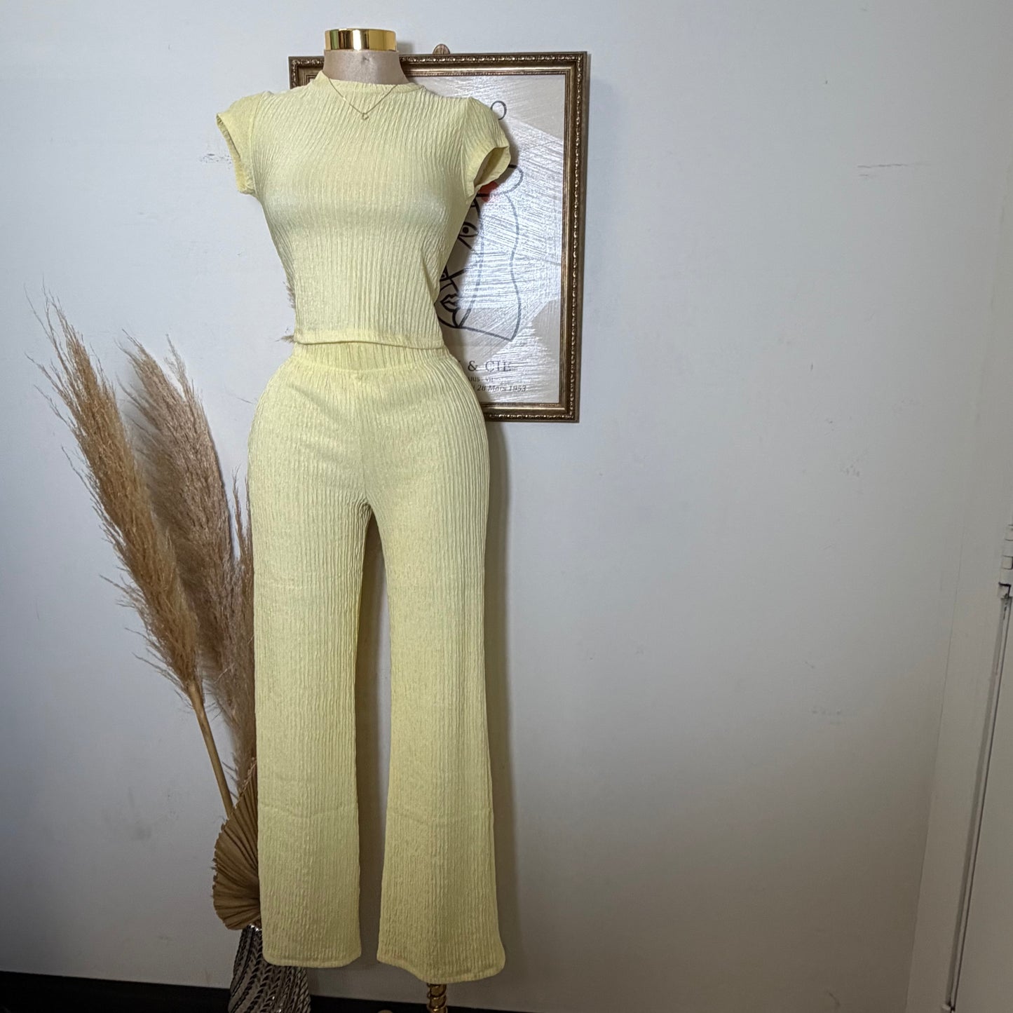 Tamara Short Sleeve Piece Set-Light Yellow